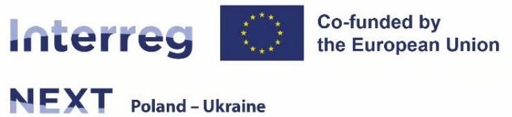 Логотип Interreg NEXT Польща — Україна, співфінансованої Європейським Союзом